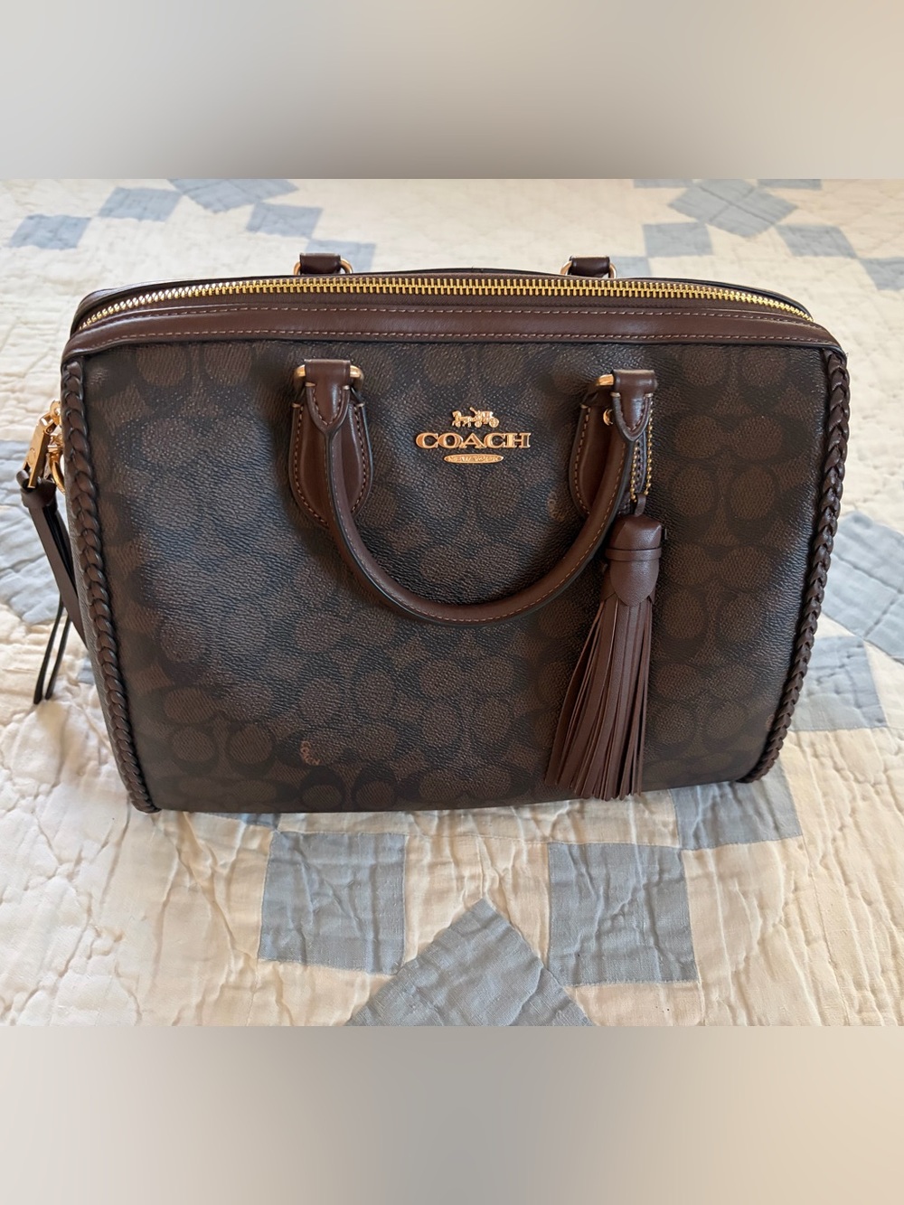 Coach Large Rowan Satchel, Signature Print Leather with Tassel
